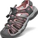 Dannto Women's Sport Hiking Sandals Closed Toe Outdoor Athletic Walking Sandal Lightweight Summer Water Shoes (7, Grey Pink)