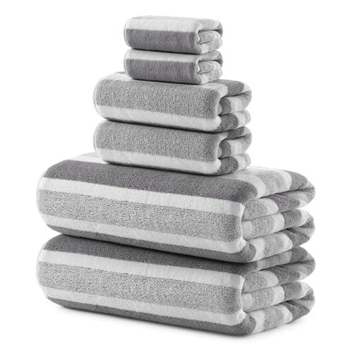 REDKISS Ultra Soft Bath Towel Sets 6-Piece 35"x70" | 100% Microfiber, Highly Absorbent & Quick Dry | Gray Towels for Bathroom, Spa, Gym | 2 Bath, 2 Hand, 2 Washcloths