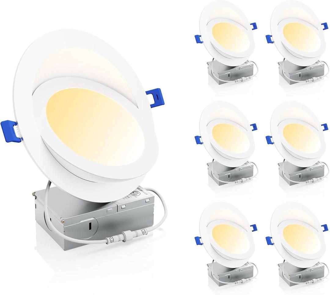 Ensenior 6 Pack 6 inch LED Eyeball Recessed Lighting, 360+90 Rotatable and 2700K-5000K Selectable, Dimmable Gimbal Recessed Lights, Canless Angled Adjustable Ceiling Downlight, 1300LM, 13W=115W-FCC