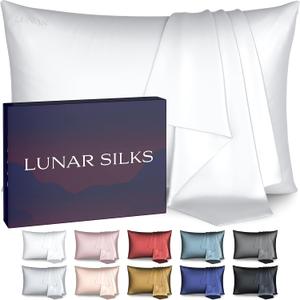 Highest Grade 6A 100% Pure Mulberry Real Silk Pillowcase 22 Momme (Both Sides) for Hair and Skin - Acne Free - 1PC in Gift Box (Frost White, Queen)