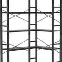 5-Shelf Corner Bookshelf, Large Open Shelf Bookcase,Black Metal Frame, L-Shaped Storage Rack with Cross Braces for Living Room Home Office