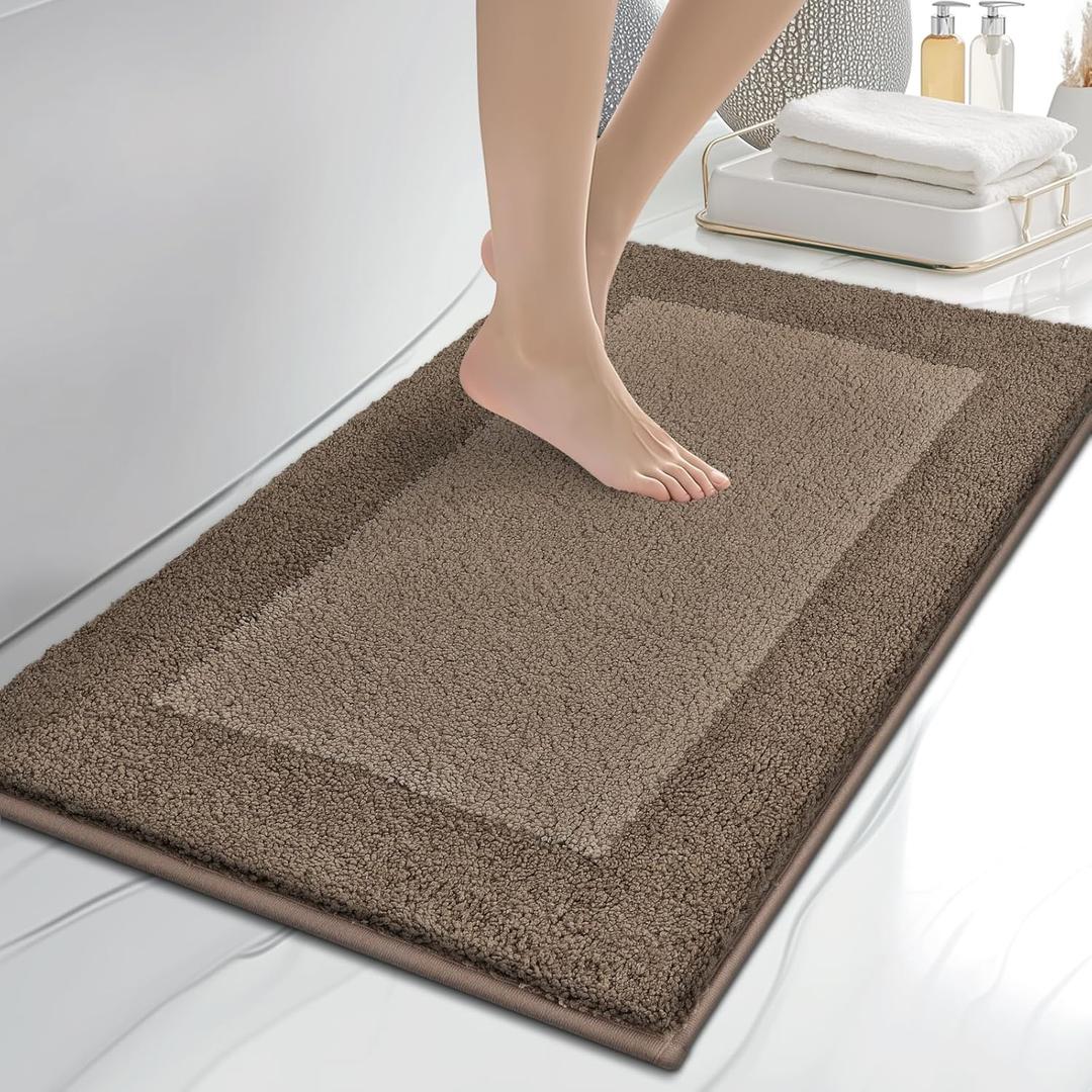 Bathroom Rugs 20" x 30", Non-Slip Extra Soft Absorbent Bath Rugs, Machine Washable Quick Dry Bath Mats for Bathroom Floor, Shower, Bathtub and Sink, Grayish Brown & Coffee