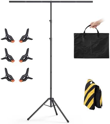 Womnwomn T-Shape Backdrop Stand 8x5.3FT, Height and Width Adjustable Background Stand for Parties,Green Screen Holder with 6 Spring Clamps