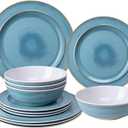 12 Piece Melamine Dinnerware Sets, Dinner Dishes Set, Plates and Bowls Sets, Service for 4, Indoor and Outdoor Use, Lightweight Unbreakable,Dishwasher Safe