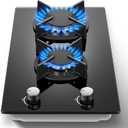 Gas Stove 2 Burner, Propane Cooktop 12 Inch, Built-in Gas Cooktop Black Tempered Glass Stove Top with Thermocouple Protection, LPG/NG Dual Fuel Hob for Apartment, Kitchen, RV (11.8 Inch)