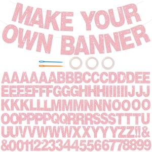 BEISHIDA 116 PCS Glitter Dark Pink DIY Letter Banner Kit Make Your Own BannerIncluding 111 Letters and Numbers 3 Rope and 5 Threading Device,Customized for Birthday Graduation Wedding Party Decor