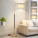 Dimmable Floor Lamp for Living Room, Arc Floor Lamps with Adjustable Drum Shade Pedal Switch, Black and Gold Tall Standing Lamp with 9W LED Bulb, Modern Reading Light Pole Lamp for Bedroom, Office