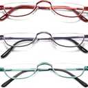 DXYXYO Half Moon Reading Glasses for Women Men Small Semi Frame Metal Spring Hinge Readers