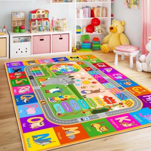 Kids Educational Rug 4' x 5', Kids Collection Area Rugs for Learning ABC Alphabet, Numbers, Colors, Animal Words and Season, Washable Playmat for Playroom Classroom Children Girls Boys Room