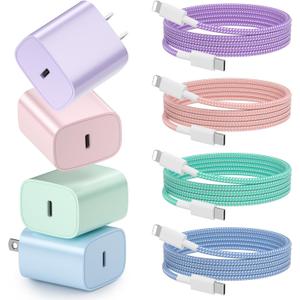 Phone Charger Fast Charging, 4 Pack 20W USB C Wall Charger Block with 6FT Charging Cable Type C Fast Charge Block Compatible with Phone 14/14 Pro Max/13/13 Pro/12/12 Pro/11/11 Pro/XS, Pad and More