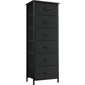 Somdot Tall Dresser for Bedroom with 6 Drawers, Storage Organizer Chest of Drawers with Removable Fabric Bins for Closet Bedside Living Room Laundry Entryway Hallway, Black, 11.8"D x 16.5"W x 45.3"H