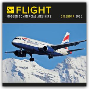 2025 Flight, Modern Commercial Airliners Wall calendar: Plastic Free Packaging