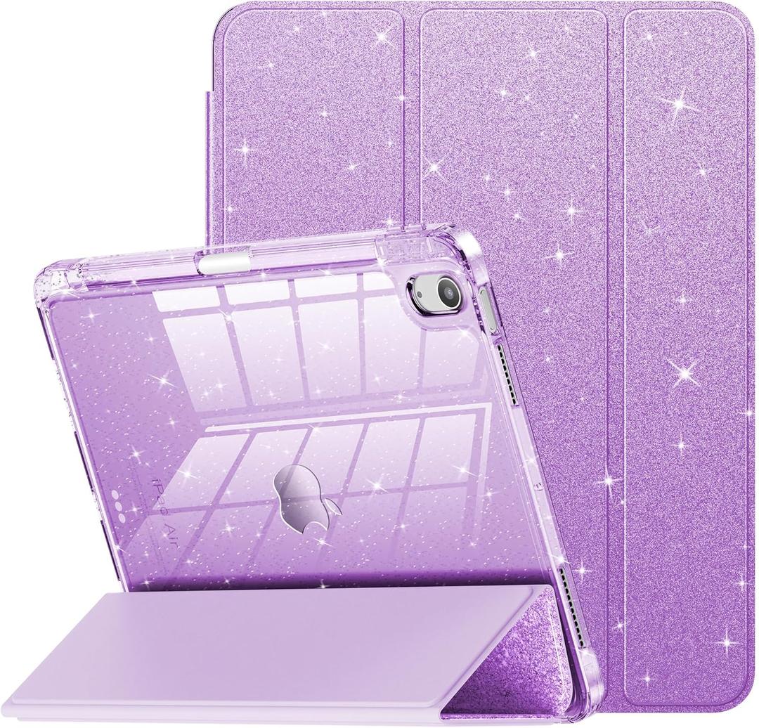 INFILAND for iPad Air 11 inch Case M2 2024/M3 2025, iPad Air 7th/6th5th/4th Generation Case 2022/2020 10.9 inch, Glitter Cover with Clear Back, Pencil Holder for Kids Girls, Lavender Purple