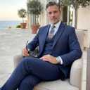 Suits for Men Slim Fit Formal Mens Suits 3 Piece Jacket Vest Pants Wedding Prom Men's Tuxedo Suit Set (Blue, L)