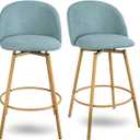 Homy Casa 27.6" Velvet Bar Stool Set of 2 – Soft Cloud-Touch Seat with Curved Back, Wood Grain Metal Legs & Armless Design for Kitchen Island or Home Bar, Aqua