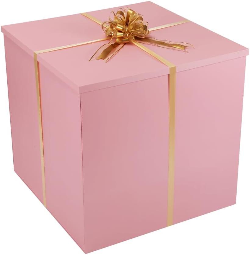 Extra Large Gift Box with Lid 28x28x28 Inches, Pink Big Gift Box for Gender Reveal, Giant Gift Boxes with Lids for Presents Packaging for Birthday Surprise, Christmas, Anniversaries, Wedding Party