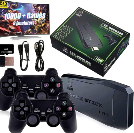BAKAMA Wireless Retro Game Console Built in 10,000+ Games and 9 Emulators Retro Game Stick 4K HDMI Plug and Play Video Games for TV Dual 2.4G Wireless Controllers (128G), Black 