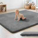 1.3" Thick Baby Floor Play Mat 50x50, Basic Padded Foam Mat for Tummy Time Crawling, Non Slip Cushioned for Babies Toddlers Infants Kids (Dark Grey)