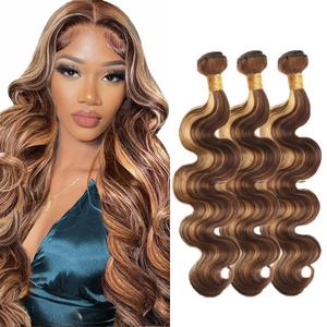 P4/27 Highlight Blonde Bundles Human Hair Body Wave Bundles 28 30 32 Inch Brown Body Wave Bundle Human Hair Extensions Unproceesed Virgin Hair 50 Gram Per Bundle 3 Bundle For Black Women