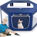 XVISHX 45x45 Inches Hexagonal Type Puppy Playpen, Dog Playpen for Puppies or Small Dogs, DogFence Pet Playpen for Indoor & Outdoor, Sturdy Safety Dog Pen with Thickened Fabric, Breathable Mesh (Blue)
