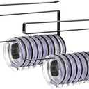 2 Pack Tumbler Lid Organizer, Horizontal Tumbler Lid Storage Hook to Hold Up 20 Lids, Space Saving Cup Lid Holders Under Cabinet Tumbler Lid Hook for Kitchen Organizer, Paper Towel Rack Hanger (Black)
