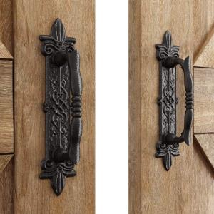 Heavy Duty 9" Antique Barn Door Handle Set of 2, Large Rustic Carved Door Pull, for Gates Garages Sheds, Black Powder Coated Finish