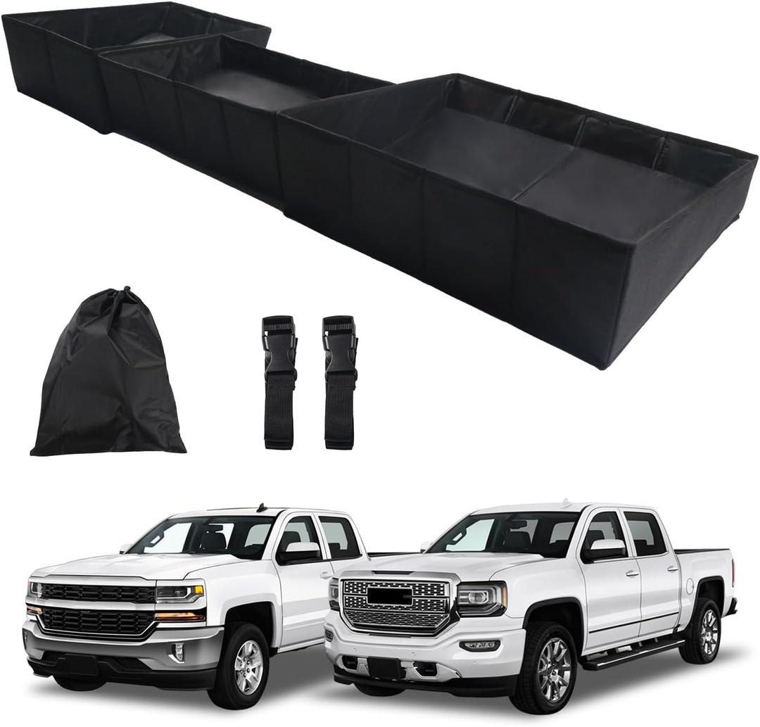 Marretoo Foldable Under Seat Storage Box for 2014-2018 Chevrolet Silverado/GMC Sierra 1500 2015-2019 Silverado/Sierra 2500HD 3500 HD Crew Cab | Sierra Accessories Truck bed Underseat Storage Organizer