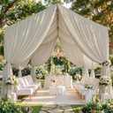 10 Panels 5x20ft Beige Ceiling Drapes for Wedding Parties, Wrinkle Free Off White Thick Polyester 20ft Extra Long Wedding Draping Arch Drapery for Birthday Party Canopy Tent Decor, 720"W x 240"L
