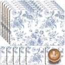 LemonRoad 6 Sets Blue and White Floral Cork Placemats 16x12 Inches Heat Cork Backed Placemat and 6 Coasters Retro Backing Table Mats Square Coasters for Rustic Kitchen Dinner Table Setting Supplies
