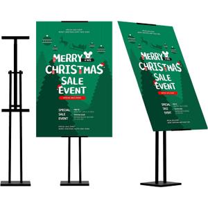 ONCEMORE Heavy Duty Sign Stand, Floor Poster Board Stand, Adjustable Metal Sign Holder Height Up to 60 Inches and 180 Rotation Display Standing Pedestal for Board & Foam, Black