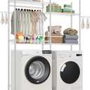 VEVOR Over The Washer and Dryer Storage Shelf, 4 Tier Laundry Room Drying Rack with Hanger Rod and Hooks, Adjustable Over Washer and Dryer Shelves, Laundry Room Shelf Storage Space Saver, White
