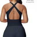 2 x Womens Workout Romper Sexy Sleeveless Athletic Rompers One-Piece Running Onesie Jumpsuit Summer Gym Casual Valentine Gift, Navy Blue (L)