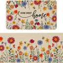 Baccessor Summer Floral Kitchen Mats Set of 2, Flowers Home Sweet Home Kitchen Rugs for Floor Non Slip Low-Profile Seasonal Home Decor 17x29 and 17x47 Inch