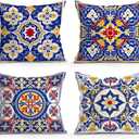 Bohemian Geometric Throw Pillow Covers, 18X18 inch Set of 4 Square Modern Outdoor Pillow Cases Decorative Cushion Covers, for Home Couch Sofa Car Decor