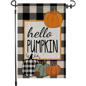 6 x Hello Pumpkin Fall Garden Flag, 1218 Inch Double Sided Yard Flag, Autumn Farmhouse Seasonal Holiday Yard Outdoor Thanksgiving Decoration (Pumpkin)