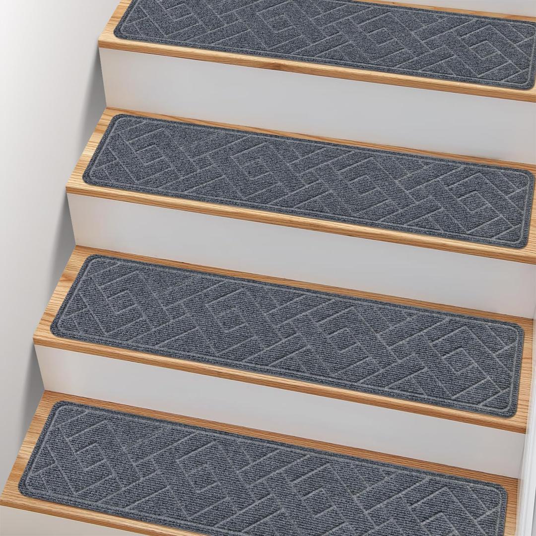 Non Slip Stair Treads for Wooden Steps,15 Pack 8" X 30" Stairs Carpet Treads Indoor with Reusable Peel and Stick Adhesive for Kids Elders and Pets (Dark Grey)