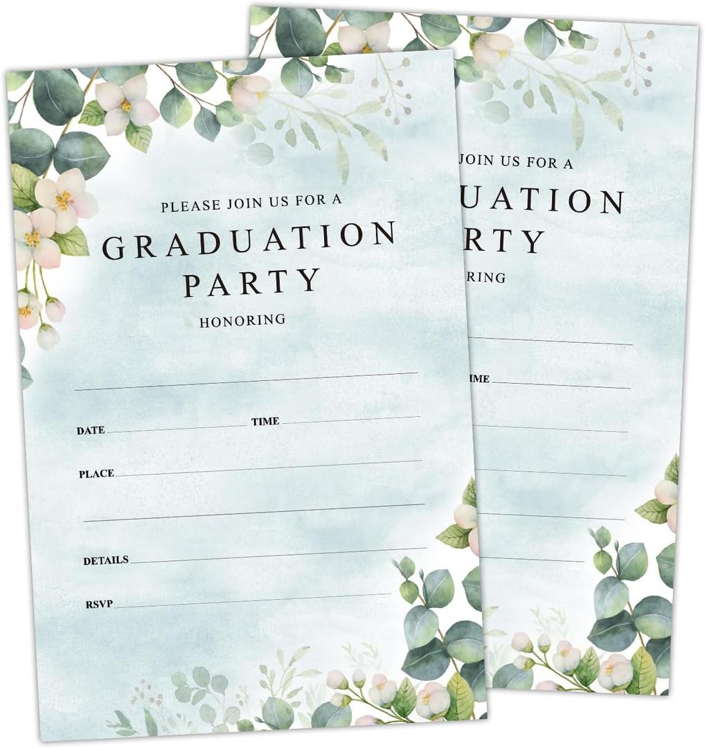 3 x 20 Graduation Party Invitations with Envelopes, Floral Greenery Grad Party Announcement Invite Cards, Grad Celebration Party Favor Supplies -a05