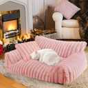 Cute Cat Couch Bed for Indoor Cats, Fluffy Pet Cat Sofa with Premium Soft Corduroy Fleece, Cute Small Dog Beds for Small Dogs, Fuzzy Puppy Chair with Removable Washable Cover (24x18x10,Pink)
