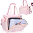 Teacher Tote Bag with Accordion File Organizer Pocket, Soft Nylon Utility Bag with 15.6 inch Laptop Compartment & USB Port, Large Work Tote Bag for Office Supplies Women (Pink)