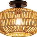 Rattan Boho Ceiling Light Fixture,Bohemian Woven Flush Mount Ceiling Light, Boho Chandelier Light Fixture Flush Mount for Hallway, Bedroom, Kitchen, Living Room, Entryway E26 1 Light