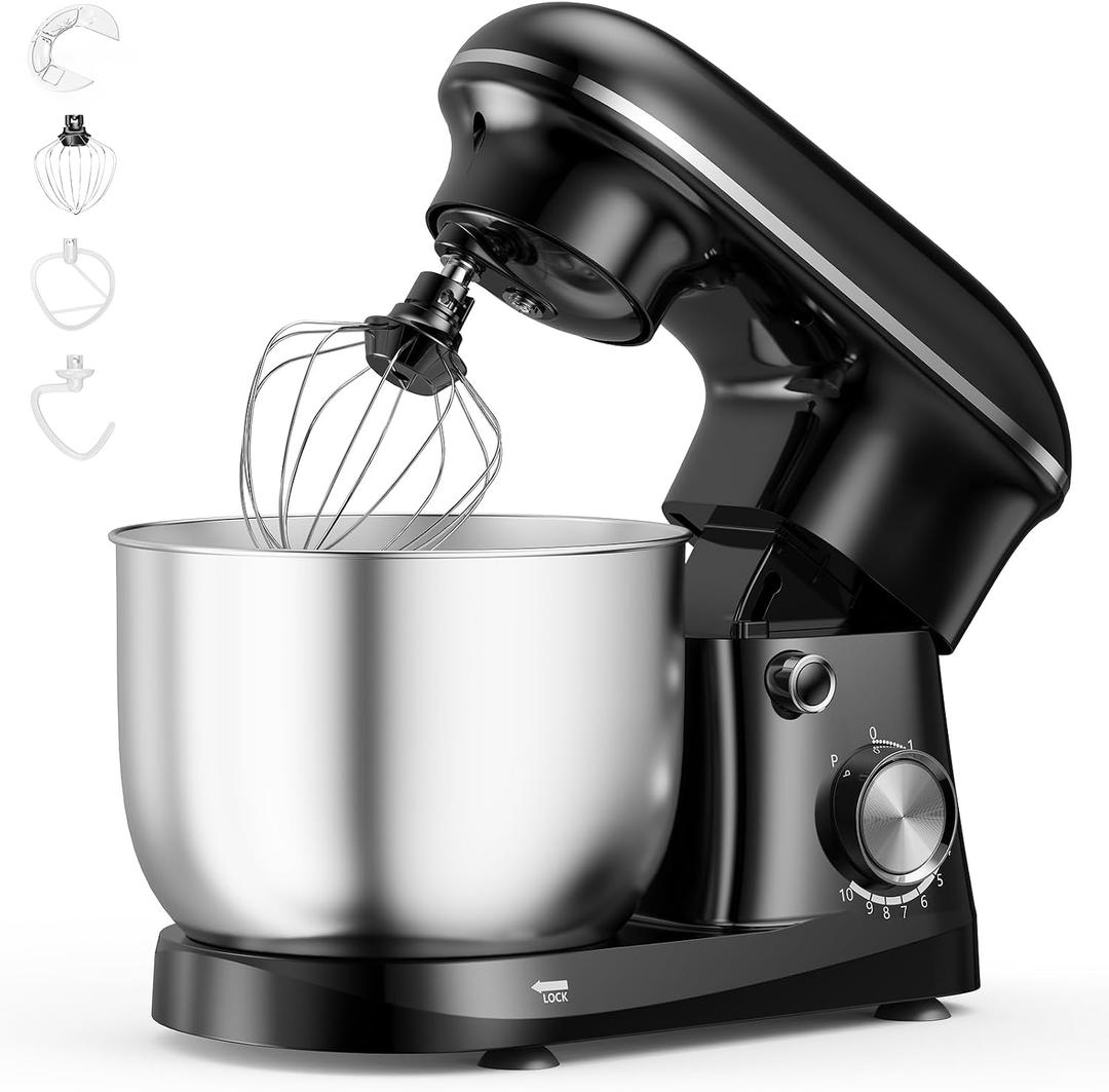 OLIXIS 6.3 Qt Stand Mixer, 10-Speed Tilt-Head Electric Mixer for Baking, Black