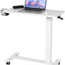 Snughome Overbed Table with Wheels Adjustable Height, Hospital Bed Table with Power Outlets and USB Ports, Bedside Table Pneumatic Mobile Laptop Standing Desk, Rolling Table for Couch, Sofa(White)