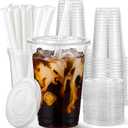 AOZITA 25 Pack - 16 oz Plastic Cups with Lids and Straws, Clear Iced Coffee Cups with Lids, Disposable Cups with Lids for Cold Drinks, Iced Tea, Milkshakes, Smoothies - Durable & BPA Free