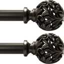 2Pack Bronze Curtain Rods 36 to 88 inch (3-7.3 ft), 1 Inch Diameter Adjustable Heavy Duty Decorative Curtain Rods with Decorative Openwork Carved finials for Living Room Bedroom Windows