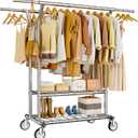 HYSEYY Heavy Duty Clothes Rack, Rolling Clothing Rack With Shelves Load 620 LBS, Double Rod Clothing Racks for Hanging Clothes, Portable& Adjustable Clothes Rack with Wheels Garment Rack