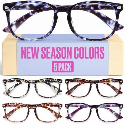CCVOO +2.75 Clear Vision Reading Glasses for Women – 5-Pack Blue Light Filtering Readers with Spring Hinges