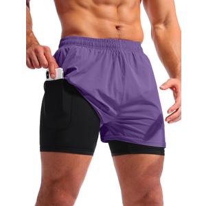 Pudolla Men’s 2 in 1 Running Shorts 5" Quick Dry Gym Athletic Workout Shorts for Men with Phone Pockets XS