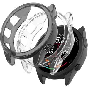 (2 Pack) Miimall Compatible with Forerunner 165 Music/Forerunner 165 Case, Soft TPU Ultra-Slim Shock-Proof All-Around Cover Protective Bumper Shell for Forerunner 165 Translucent Black