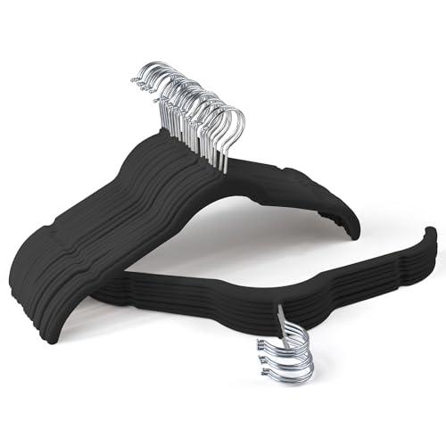 Sishynio Premium Velvet Hangers 30 Pack - Space-Saving Closet Organizer for Clothes, Non-Slip Flocked Design, Ideal for Shirts and Coats (Black)