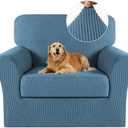 2 Piece Chair Covers Chair Slipcovers For Living Room Armchair Sofa Covers Chair Couch Cover with Arms Washable Furniture Protector for Chairs 85% polyester, 15% Spandex Fabric (Chair, Dusty Blue)